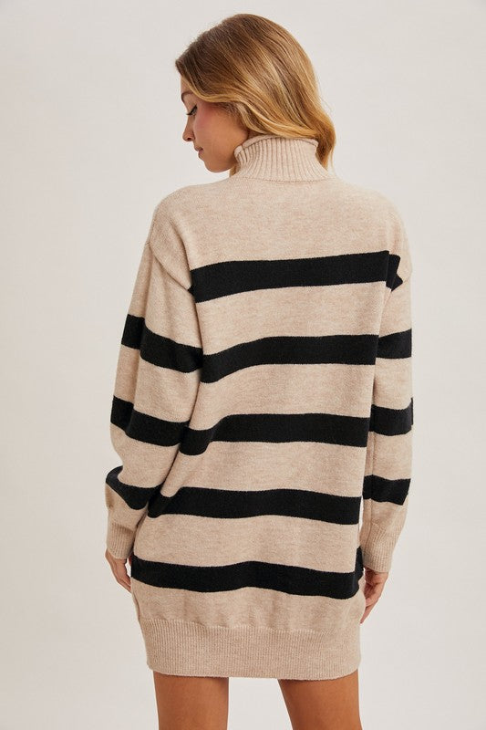 Skyler Striped Turtleneck Sweater Dress