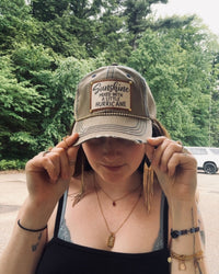 "Sunshine Mixed With a Little Hurricane" Distressed Trucker Cap