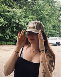 "Sunshine Mixed With a Little Hurricane" Distressed Trucker Cap
