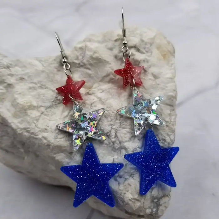 Patriotic Glitter Star Acrylic Earrings