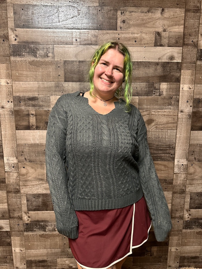 Taissa Notch Neck Oversized Tunic Sweater