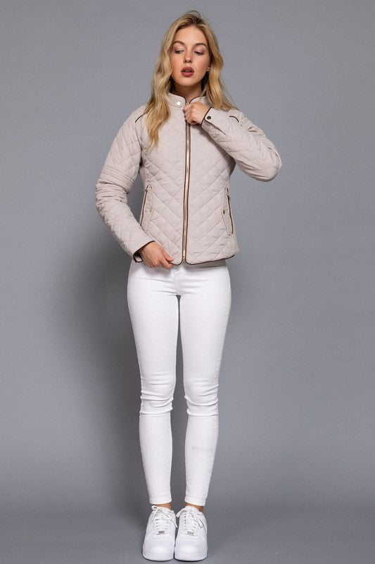 Rachel Suede Trim Quilted Jacket - Pale Taupe