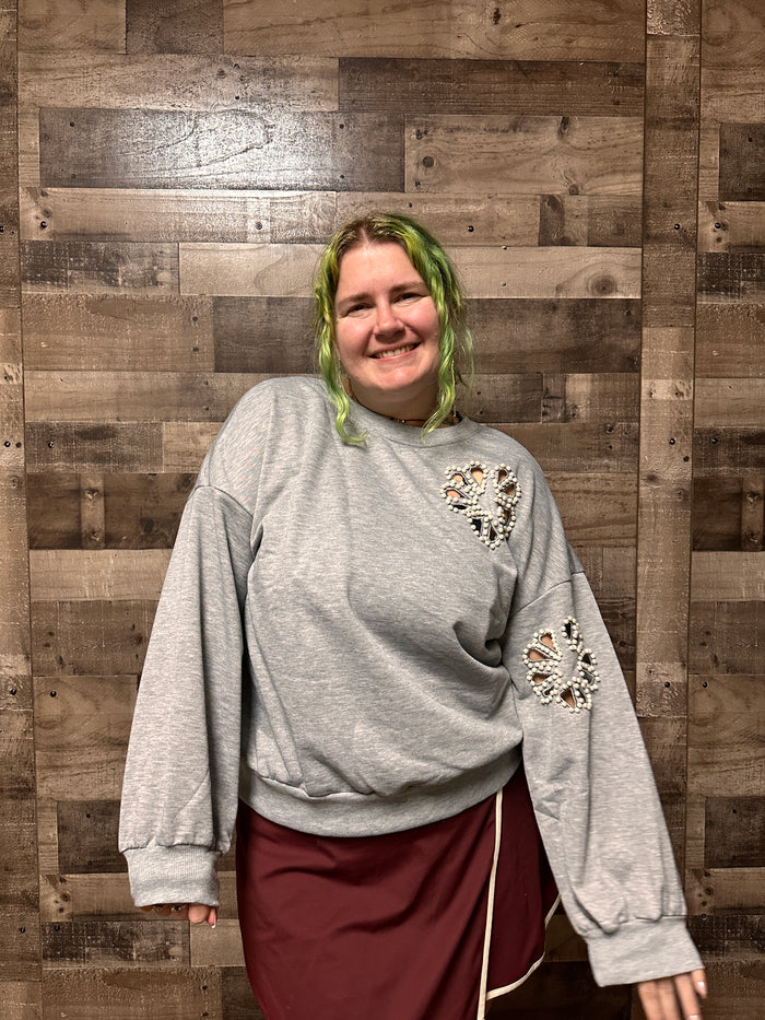 Teagan Beaded Flower Cutout Sweatshirt