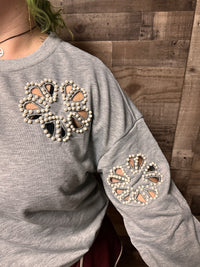 Teagan Beaded Flower Cutout Sweatshirt