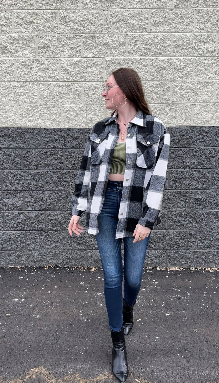 Tessa Oversized Plaid Shacket - Black