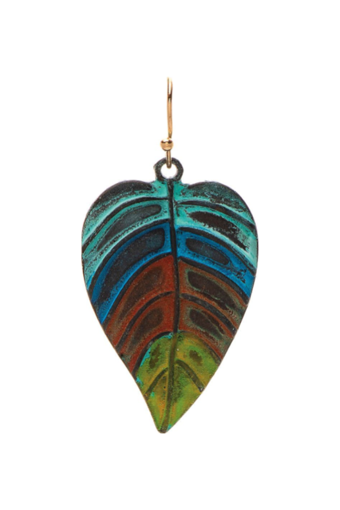 Rainbow Patina Leaf Earring