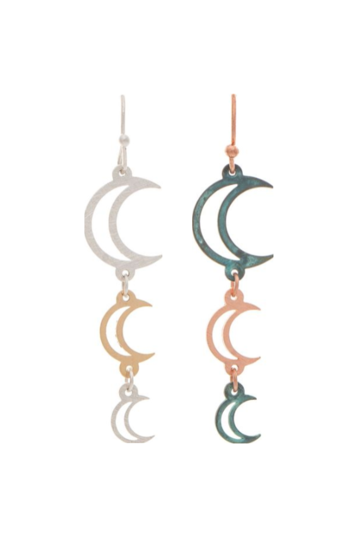 Two Tone Moon Dangle Earrings