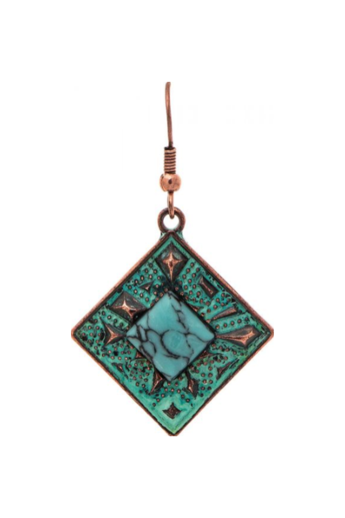 Patina Framed Turquoise Gem Earring