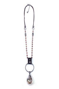 Leather Crystal Ring Pendant Necklace