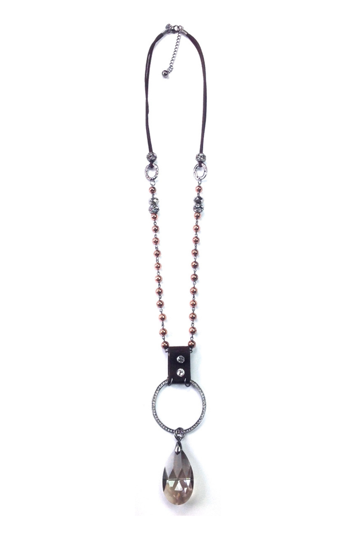Leather Crystal Ring Pendant Necklace