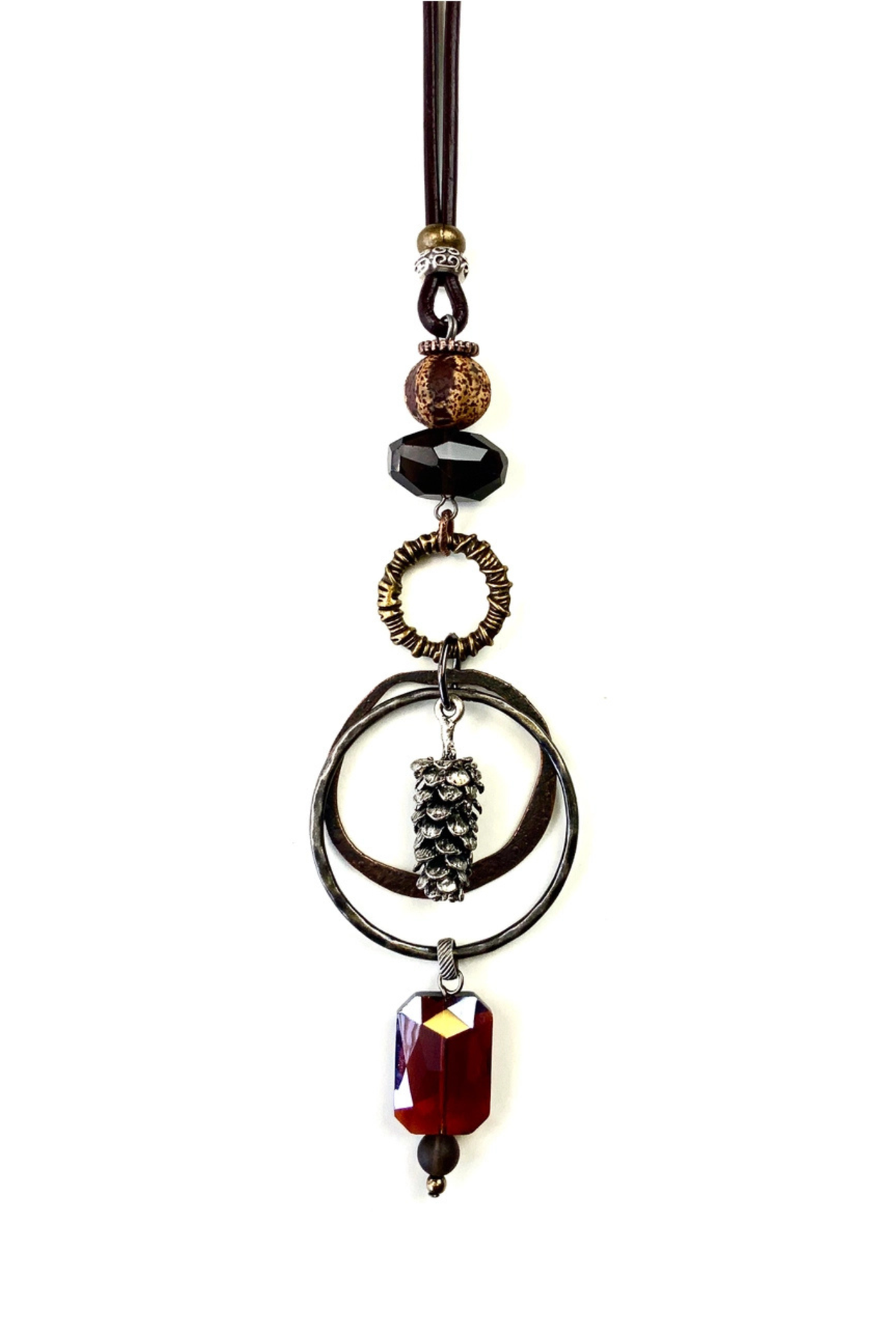 Beaded Pinecone Pendant Cord Necklace