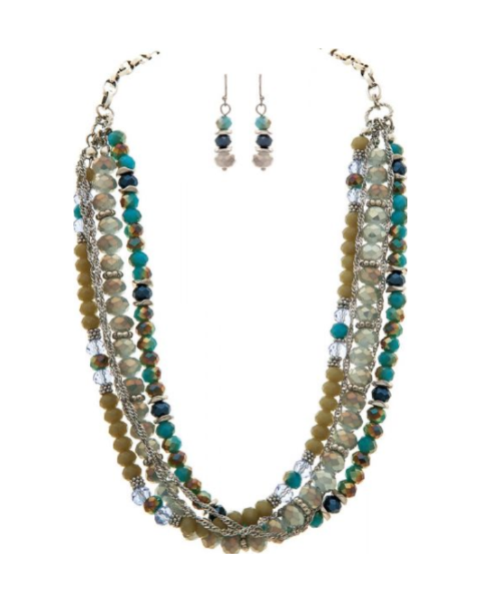 Silver Blue Beads Layered Necklace Separates