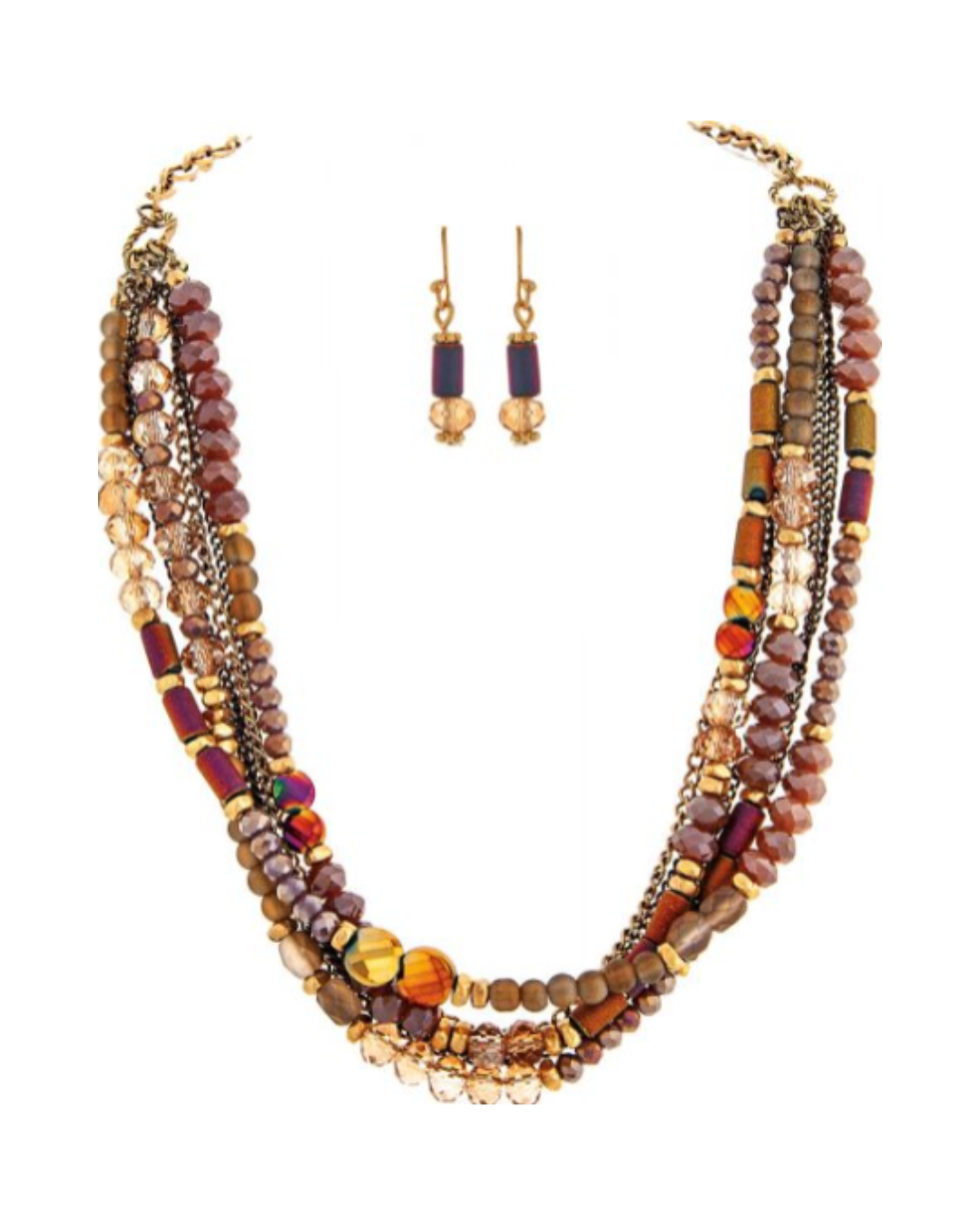 Gold Pink Red Mix Bead Necklace Set