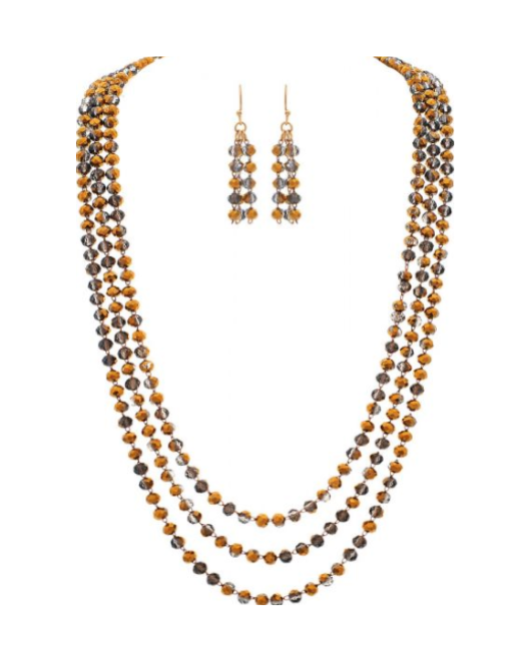 Gold Brown Fire Polish Glass bead Necklace Set