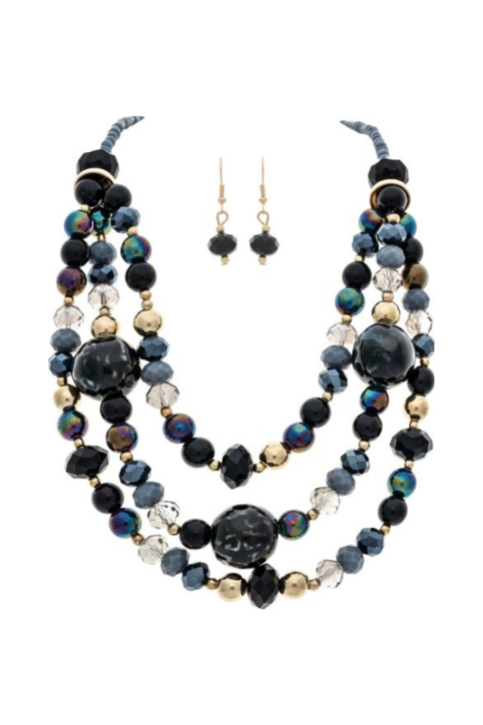 Black & Grey Chunky Glass Bead Necklace Separates