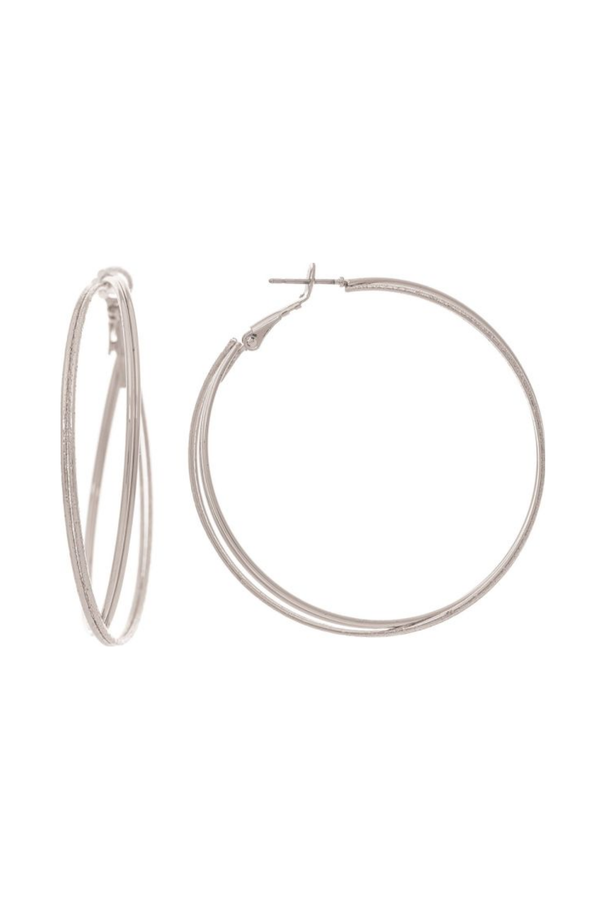 Silver Crossed Wire Hoop Earrings