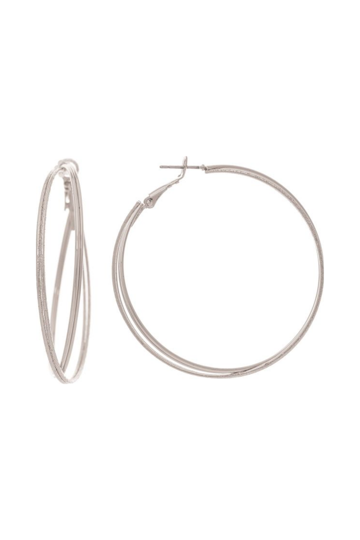 Silver Crossed Wire Hoop Earrings