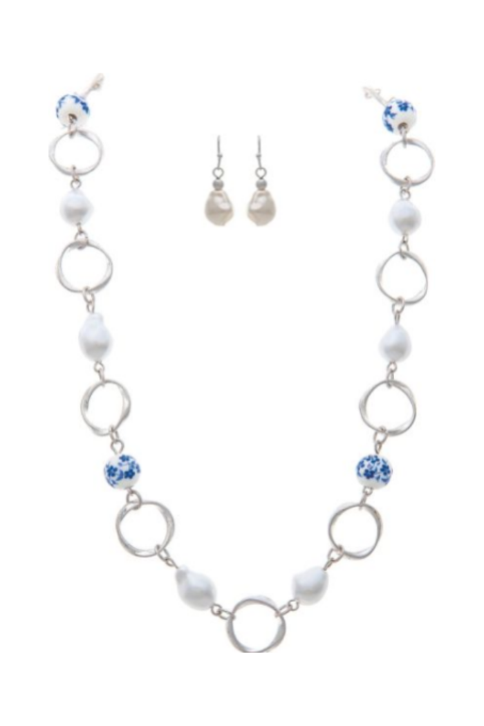 Silver Faux Pearl Blue China Jewelry Separates