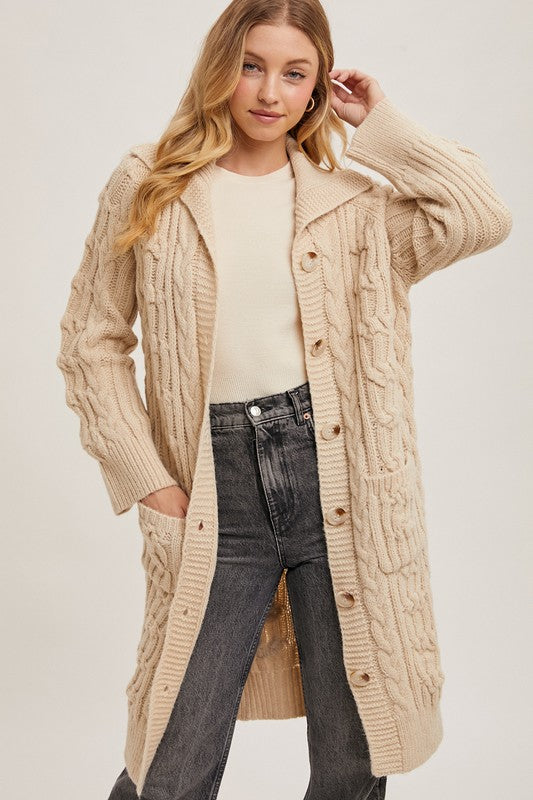 Celeste Cable Knit Button Down Cardigan