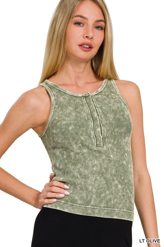 Jordyn Washed Ribbed Button Up Tank