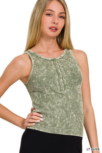 Jordyn Washed Ribbed Button Up Tank