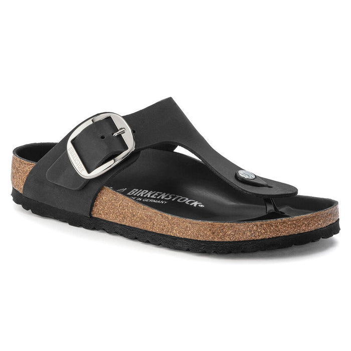 Birkenstock Gizeh Big Buckle Oiled Leather Sandals - Black (Regular/Wide)