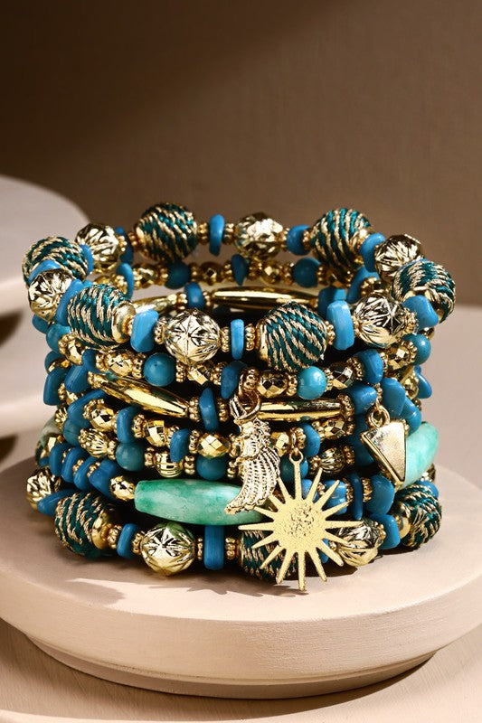 Layered Stretch Bracelet w/ Sun Charm