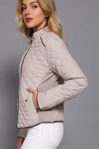 Rachel Suede Trim Quilted Jacket - Pale Taupe