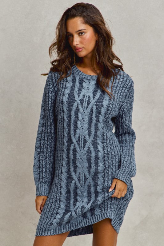 Alora Two Tone Cable Knit Sweater Dress
