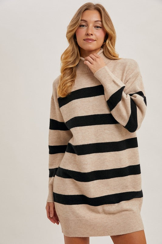 Skyler Striped Turtleneck Sweater Dress