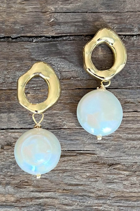 Gold Pearl Dangle Earrings