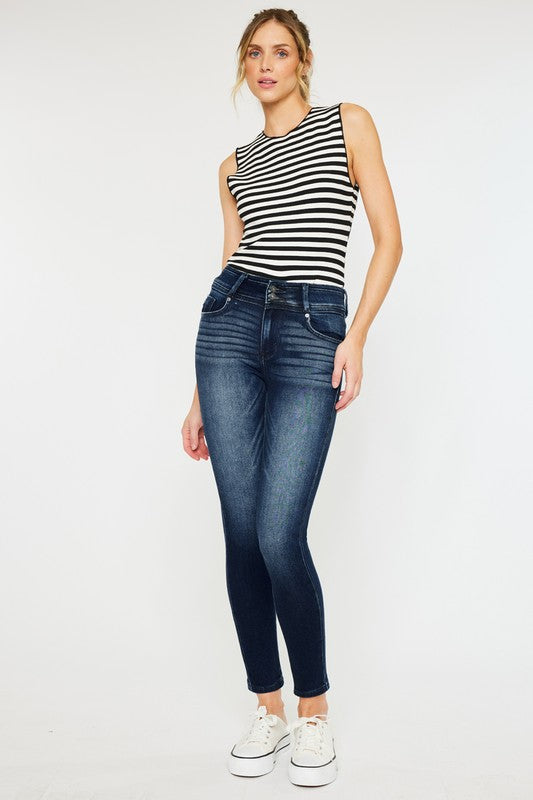 Kassie Mid Rise Dark Wash Super Skinny Jeans