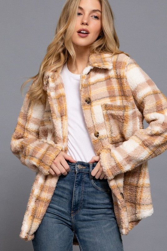 Annika Oversized Plaid Faux Fur Shacket - Mustard