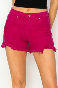 RISEN Mid Rise Frayed Hem Shorts