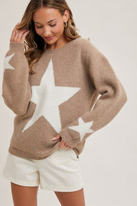 Aubrey Star Print Sweater - Latte