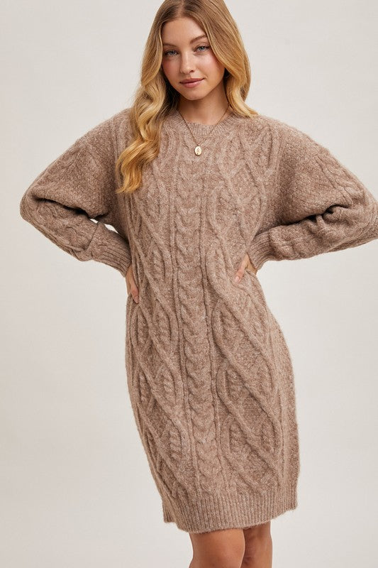 Tiffany Cable Knit Sweater Dress - Latte