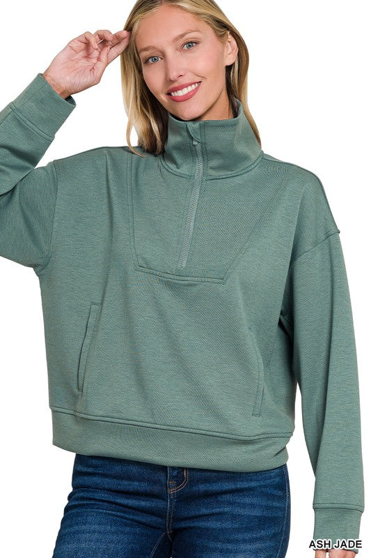 Bobbie Half Zip Pullover - Ash Jade