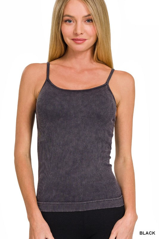 Belle Stone Washed Ribbed Tank - Black