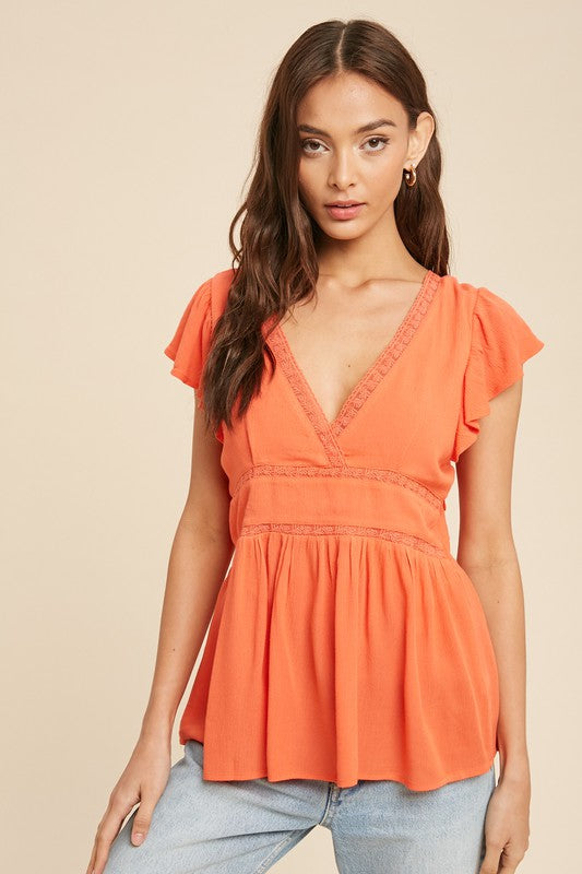 Holly Flutter Sleeve Tie-Back Top - Coral
