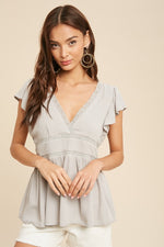 Holly Flutter Sleeve Tie-Back Top - Dove Gray