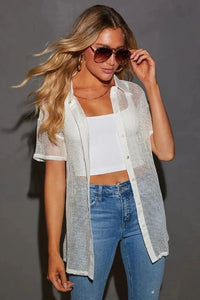 Taissa Button-Down Crochet Top - White