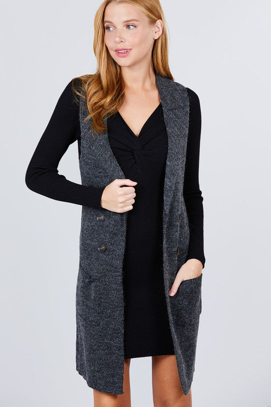 Jaclyn Longline Knit Vest - Charcoal