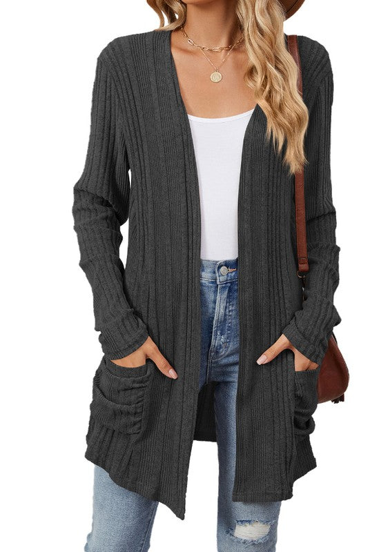 Claudia Open Front Cardigan - Dark Gray