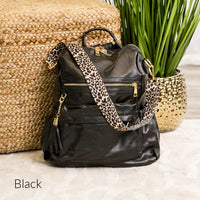 Kristi Leopard Strap Convertible Backpack
