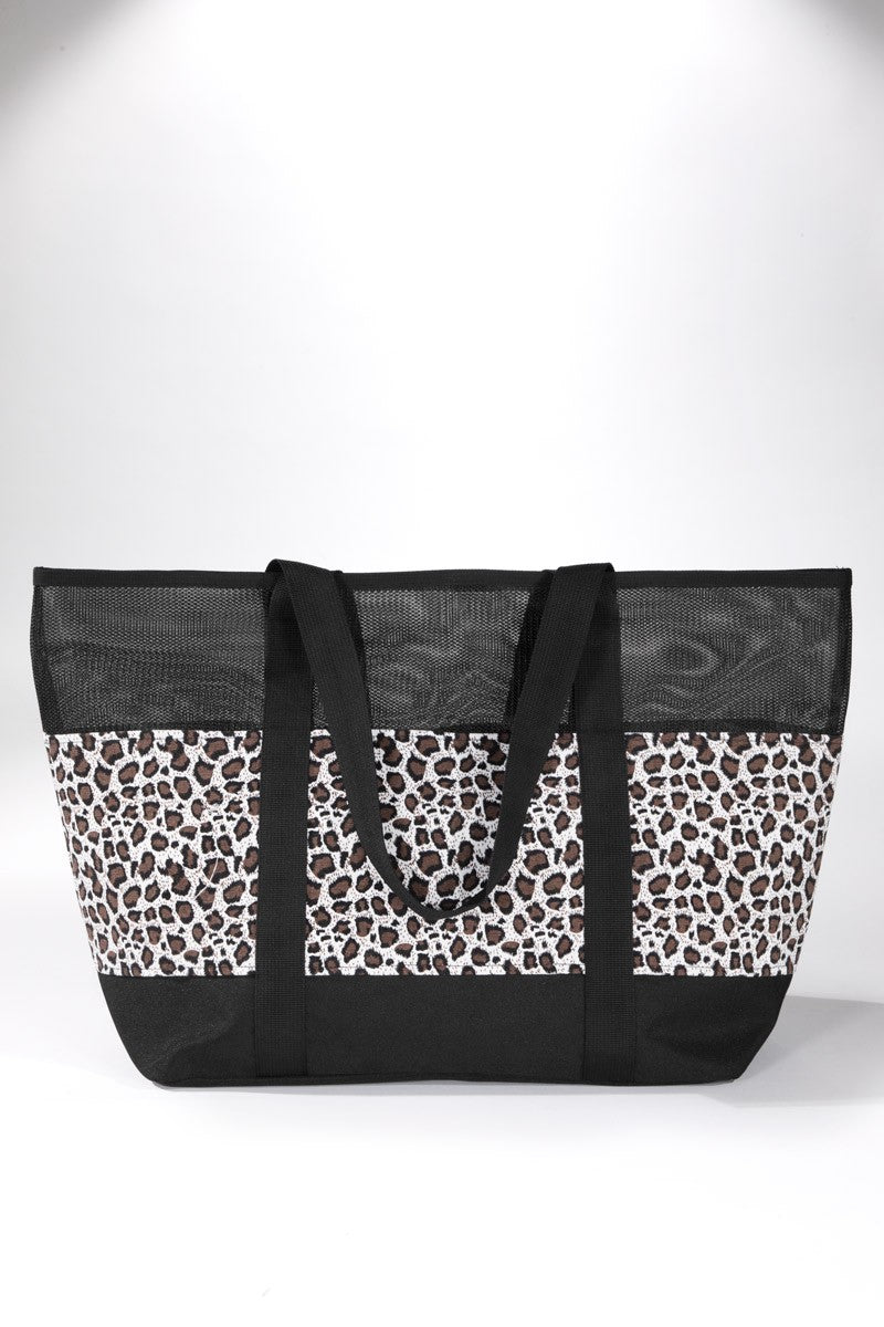 Leopard Print Mesh Tote Bag