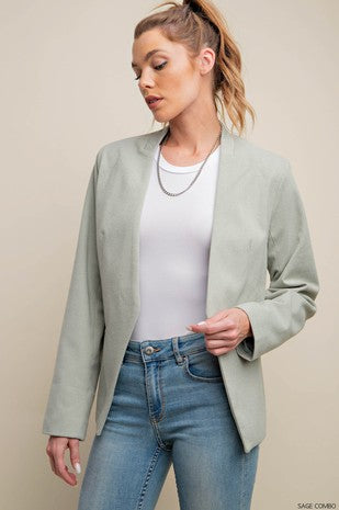 Victoria Open Front Tuxedo Blazer - Sage