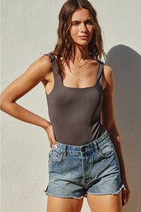 Alissa Square Neck Bodysuit - Charcoal