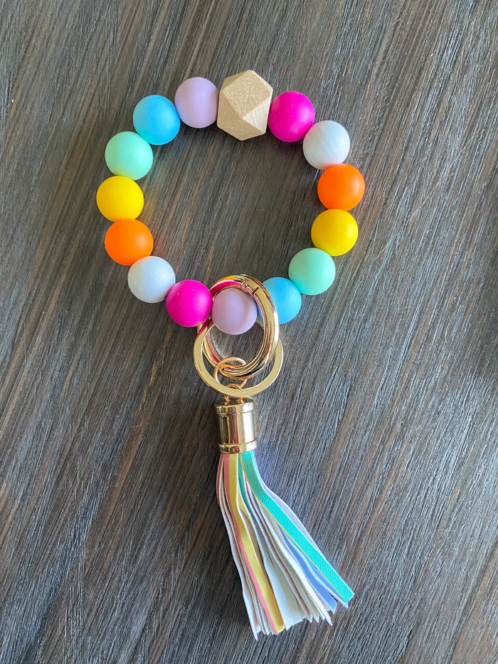 Rainbow Silicone Wristlet Keychain