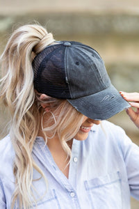 Alexis Distressed Messy Bun Cap