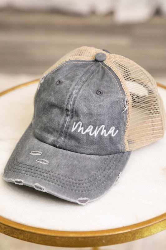 Mama Embroidered Distressed Cap